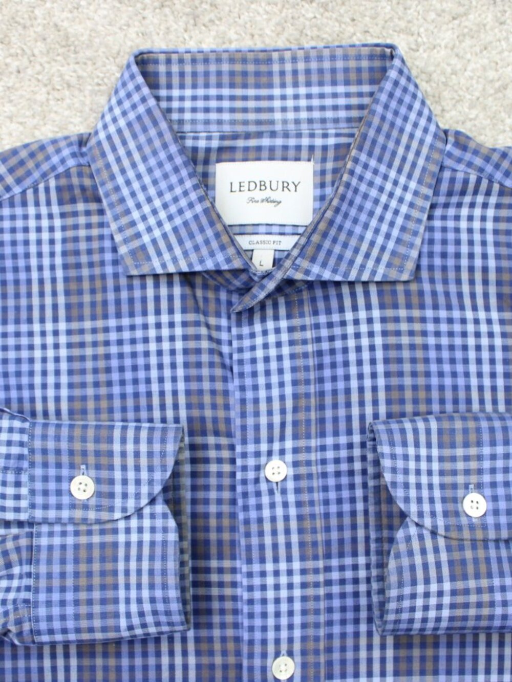 Ledbury Shirt Mens Large Blue/Gray Plaid Classic Fit 100% Cotton Long Sleeve